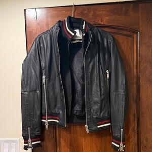 Doma Black Leather Jacket with Red and White Accents